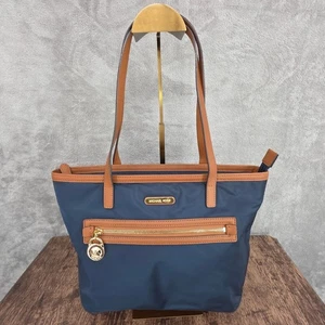 Bolso de Hombro MICHAEL Kors Kempton Nylon Azul Marino Marrón Cuero Dorado Preppy - Imagen 1 de 14