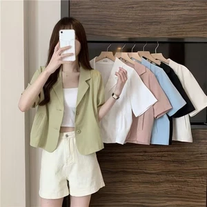 Medium Elasticity Women Blazers Short Sleeves Solid Color Comfy Fashion New - Picture 1 of 23