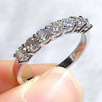 1.20ctw Round Cut Moissanite Bridal Wedding Eternity Band 14K White Gold Plated - Image 1 of 4