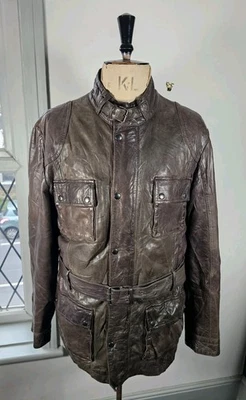 Vintage Lamm Leder Biker Jacke Herren Large/XL Braun Gürtel Offset Touring - Bild 1 von 4