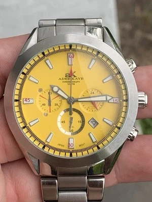 Relógio masculino cronógrafo Adee Kaye mostrador amarelo pulseira de aço inoxidável  - Imagem 1 de 4