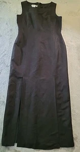 Maggy London Linen Blend Dress Size 12 Black Front Slit Maxi Quiet Luxury - Picture 1 of 8