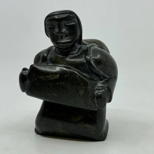 Hand Carved Signed Inuit Figure Blackstone Sculpture by Tytoosie Tunnillie - Picture 1 of 8