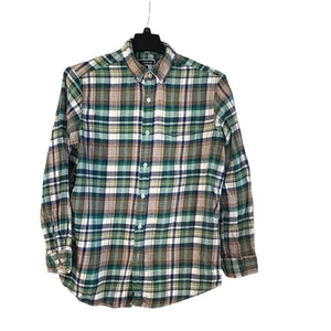 Size Large-Club Room Flannel Plaid Button Front Madras Green Lightweight - Picture 1 of 5