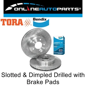 Front Disc Rotors+Bendix Brake Pads for Falcon BA BF FG 02-12 Drilled + Slotted - Picture 1 of 4