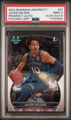 PSA 9 - JALEN WILSON Auto 2022 Bowman U Chrome Prospect Autograph DNA Kansas RC - Image 1 of 2