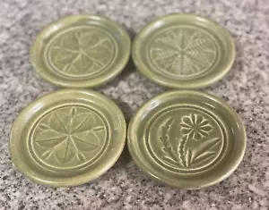 Pigeon Forge Pottery~Tennessee~Four Drink Coasters~Buttermold Print~Sage Green - Picture 1 of 2