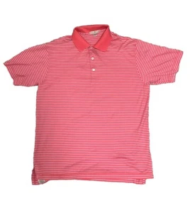 Peter Millar Men’s Short Sleeve Salmon Pink Striped Polo Shirt Size Medium 5624 - Picture 1 of 11