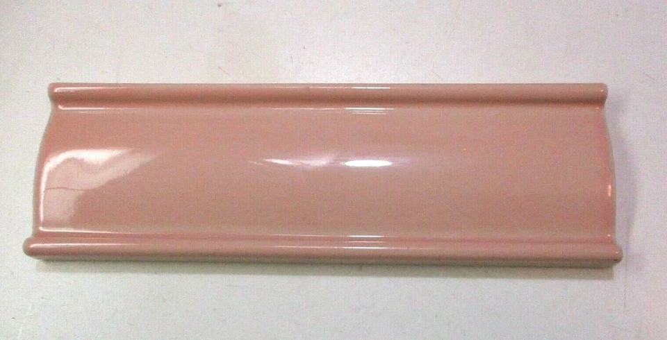 1 Tile Japan Ceramic Porcelain 6-1/2" Chair Rail Gloss Heather Pink Wall Cap MCM - Image 1 of 4
