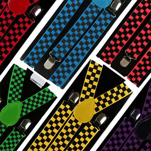 Retro Chequered Braces Suspenders Fancy Dress Punk Squares