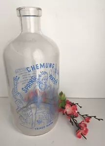 Botella de vidrio de agua de manantial CHEMUNG vintage de 10,5" de alto motivo indio azul - usada - Imagen 1 de 4