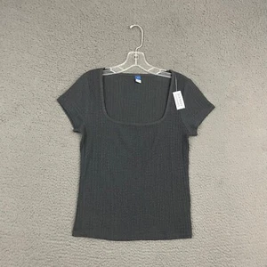 Old Navy Top Womens Medium Gray Textured Short Sleeve Stretch Casual Mom - Picture 1 of 6