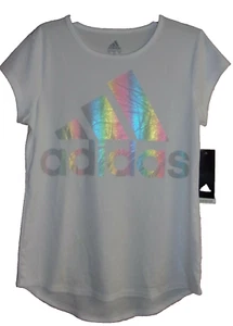 ADIDAS Short Sleeve Color Foil Logo White T-Shirt Girl's Size: X-Large NWT $25 - Picture 1 of 3