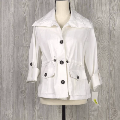 Brand New Ruby Road Women’s Size 8 Cream Peacoat Jacket Stretch Black Buttons - Image 1 of 4