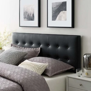 Modway Emily Tufted Button Vegan Leather Upholstered King Headboard in Black - Picture 1 of 6