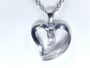 10K White Gold Princess Cut 1/2CT Natural Diamond Heart Pendant w/18"chain - Picture 1 of 5
