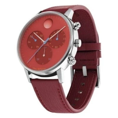 MOVADO BOLD 3640102 RED CHRONOGRAPH DIAL RED LEATHER STRAP MENS WATCH - Image 1 of 3