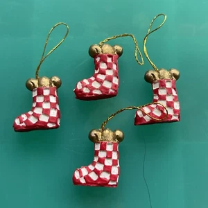 4 Vintage .75" Painted Resin Checkered Christmas Stocking Ornaments - Picture 1 of 1