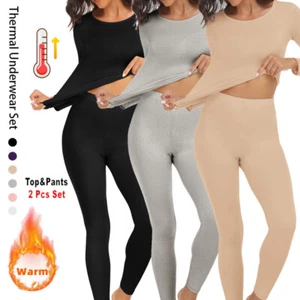 Women Thermal Underwear Long Johns Base Layer Winter Warm Pajamas Top Bottom Set - Picture 1 of 31