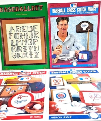 Lot of 4 Baseball Cross Stitch Chart Leaflets 3 Major League Minis 1 Alphabet - Image 1 of 4