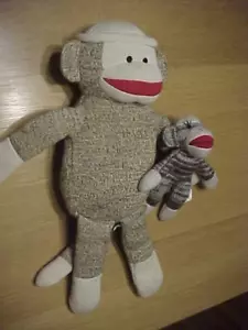 Kohls Cares Sock Monkey Plush Stuffed Toy 14" with baby monkey - Picture 1 of 2