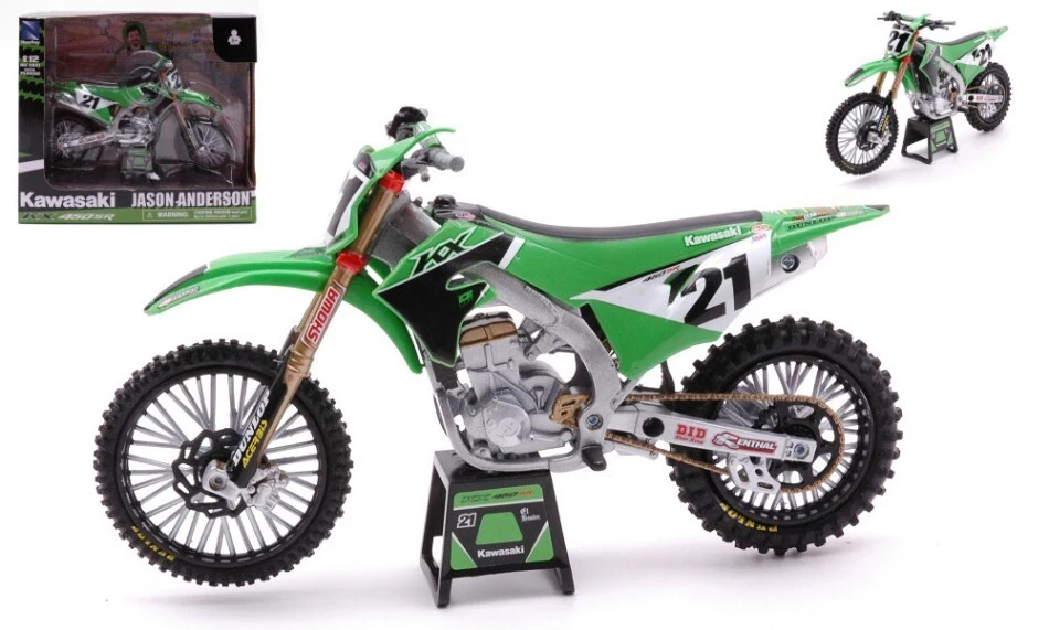 MODELLINO MOTO CROSS STATICO NEW RAY KAWASAKI KX450 SR #21 JASON ANDERSON 1/12 - Immagine 1 di 4