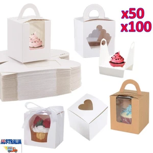 50/100pcs Cupcake Boxes Party Single Cake Packaging Gift Display Box Window Face - Picture 1 of 18