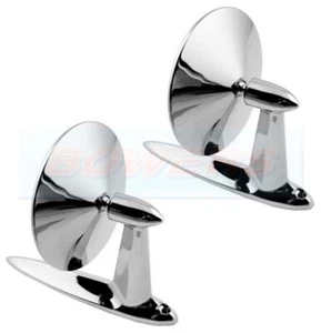 2x Chrome Stainless Steel Long Base American Style Wing Door Mirrors Classic Car - Picture 1 of 6