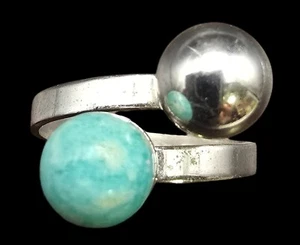 Vintage Mid Century Modern European 835 Silber & grüner Edelstein Ring - Bild 1 von 6