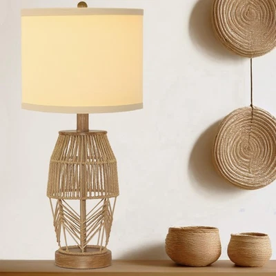 Lámpara Boho 21.5" para Dormitorio Granja Lámpara de Mesa para Salón Ratán Wicke... Foto 1 de 4
