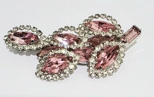Vintage Weiss Pink Rhinstones Brooch Pin - Picture 1 of 6