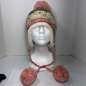 Mehrfarbige Wintermütze mit gewebten Bommeln und Bändern - Bild 1 von 13