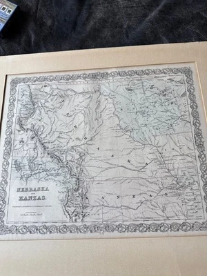 MAPA ANTIGUO DEL ESTADO DE NEBRASKA Y KANZAS KANSAS J.H. COLTON 1855 ESTADOS UNIDOS Foto 1 de 4