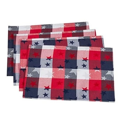 Red White and Blue Checkered with Stars Cotton/Polyester Blend 13"x19" Placemat - Image 1 of 4