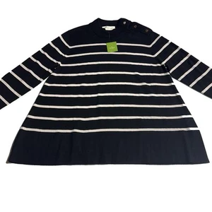 KATE SPADE BROOME STREET striped Swing sweater Size M Wool Mock Neck Black NWT - Picture 1 of 11