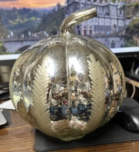 Mittelgroßer Vintage Silber geätzter Quecksilber Glas Kürbis - Bild 1 von 11