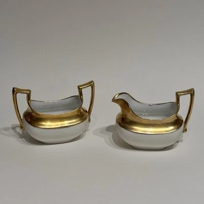 Crema y azucarero Tressemanes & Vogt Limoges de porcelana dorada blanca Foto 1 de 4