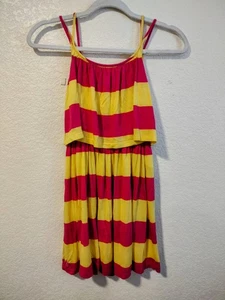 Ralph Lauren Girls Dress Size 8-10 Medium Yellow Pink Stripe Keyhole Open Back - Picture 1 of 9