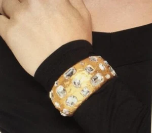 Kenneth Jay Lane, Manschette Satin Gold gehämmert klar Kristall - Bild 1 von 7