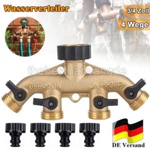3/4" Wasserverteiler 4 Wege Messing Gartenschlauch Wasserhahn Verteiler Ventil - Bild 1 von 9