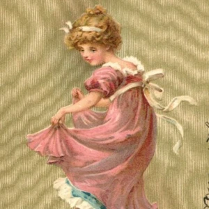 c.1900 Victorian Dancing Girl in Pink Dress Thy Valentine Greeting Postcard - Imagen 1 de 3