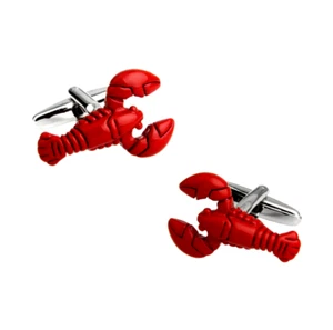 Mens Lobster Cuff Links Set Of 2 Silver Cufflinks Groom Unique Red Funny 1" - Picture 1 of 1