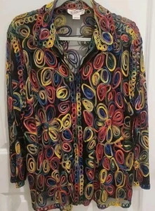 Vtg Womens Shirt Jacket Embroidered Sheer Mesh Zip Front Rainbow One Size - Picture 1 of 11
