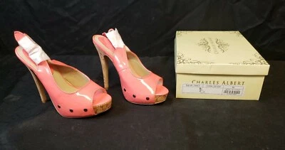 NIB Charles Albert Coral Women's Size 8 Pink Patent Leather Stiletto Heels New - Image 1 of 4