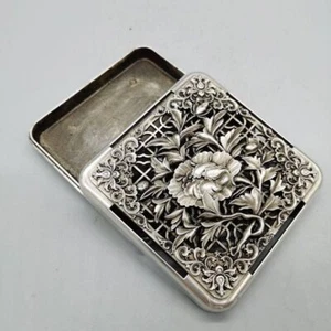 Asian tibet silver copper handmade flower inkstone box pen wash ink pad box - Picture 1 of 9