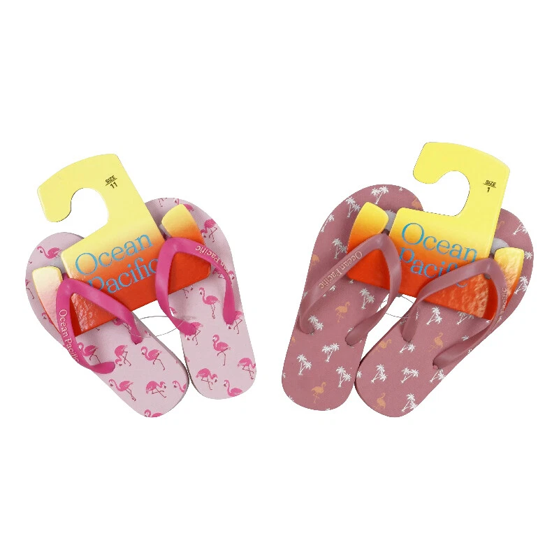 OP OCEAN PACIFIC KIDS SIZE GIRLS FLIP FLOPS FLAMINGO / PALMS QTY-2  PAIRS - Image 1 of 1