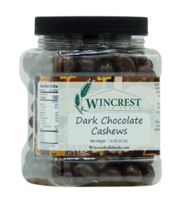 WinCrest Dark Chocolate Cashews - 1.5 Lb Tub - Free Expedited Shipping! - Picture 1 of 6