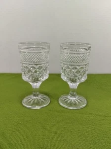 1960 Vintage Anchor Hocking Wexford Cordial Footed Diamond Cut Glasses Set 2 - Picture 1 of 1