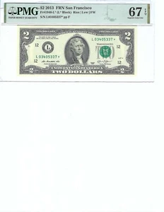 2013 $2 FRN FR1940-L* PMG 67 EPQ, San Francisco * Note S/N L03405337*!!! - Picture 1 of 2