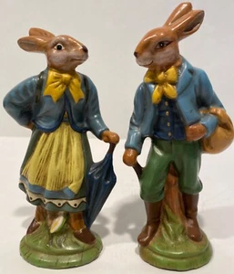 BAVARIAN STYLE DRESSED EASTER BUNNY RABBIT FIGURINE SET - Picture 1 of 20